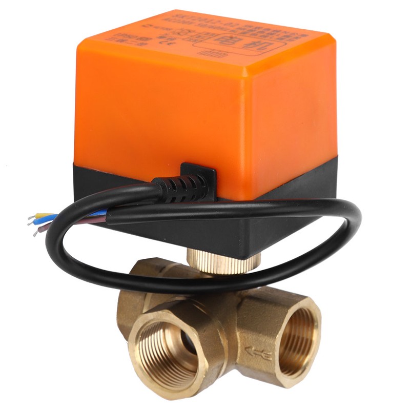 Motorized Ball Valve L Shape Orange Brass Electric Valves 3‑Wire