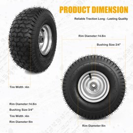 15x6.00-6 Tire and Wheel, 2 PCS Rubber Pneumatic Riding Lawn Mower Tires, 700 LBS Load Capacity, Compatible with John Deere Riding Mowers 100, D100, E100, L100, LA100, LT & STX Series