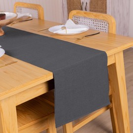 Table Runner for Upto 6 Seater Dining - 33 x 183 cm Poly Cotton Ribbed Indian Ethnic Handmade Woven Decorative Cloth for Home and Kitchen Dining Table - Charcoal Grey