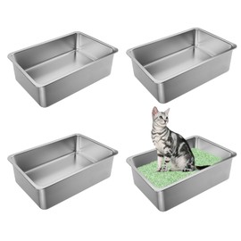 hannger Stainless Steel Litter Box, 4 Pack Metal Cat Litter Pan with 6" High Sides, 19.6"x13.7" Large Cat Litter Box for Big and Small Cats, Easy to Clean, No Smell, Anti-Urine Leakage