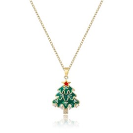 Xeyai Gold Plated Christmas Pendant Necklace for Women Trendy,CZ Christmas Tree Necklace Gift for Her