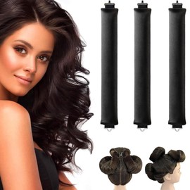 3 Stück Hitzefreie Lockenwickler,Neu Lockenwickler über Nacht, Overnight Blowout Locken Ohne Hitze,Heatless Curls Band,mit Haken,Lockenwickler Heatless Curls für Alle Haartypen (Schwarz)