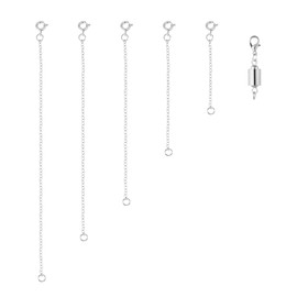 5pcs Necklace Extender Chains, 5 Sizes Bracelet Extender with Double Magnetic Necklace Clasp, Extension Chains Bracelet Jewelry Extenders for Women Jewelry Crafts Making(Silver)