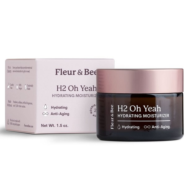 FLEUR & BEE Ultra Hydrating Moisturizer | Clean, 100% Vegan | Super Intense Hydration Moisturizer for Dry Skin with Anti Aging Properties | H2 Oh Yeah 1.5 oz