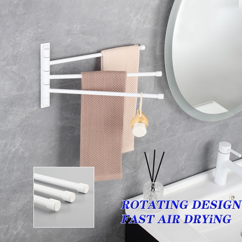 GERZWY Bathroom Hand Towel Rack 3-Bar Folding Arm Swivel Hanger