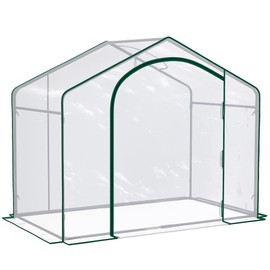 Outsunny 6' x 3' x 5' Portable Walk-in Greenhouse, Plastic Cover, Steel Frame Garden Hot House, Zipper Door, Top Vent for Flowers, Vegetables, Saplings, Tropical Plants, Clear