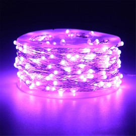 RUICHEN Fairy Lights Plug in, 99 Ft 300 LED Starry String Lights with Spool, Waterproof Silver Wire Firefly Lights for Bedroom Patio Wedding Party Christmas (Purple)