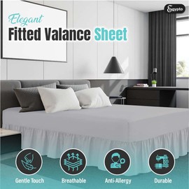 Egypto Plain Dyed Deep Fitted Valance Sheet Single – Easy Care Soft & Durable Fitted Sheet with 30 cm Deep Frill – Breathable – Fit Over Mattress – Machine Washable (Single,Silver)