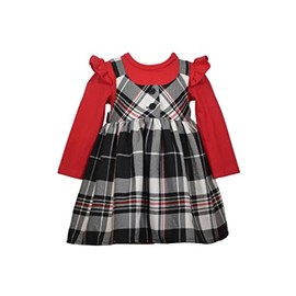 Bonnie Jean Girl's Holiday Christmas Dress - Plaid Jumper Dress for Baby and Toddler Girls, Red and Black Plaid, 4T