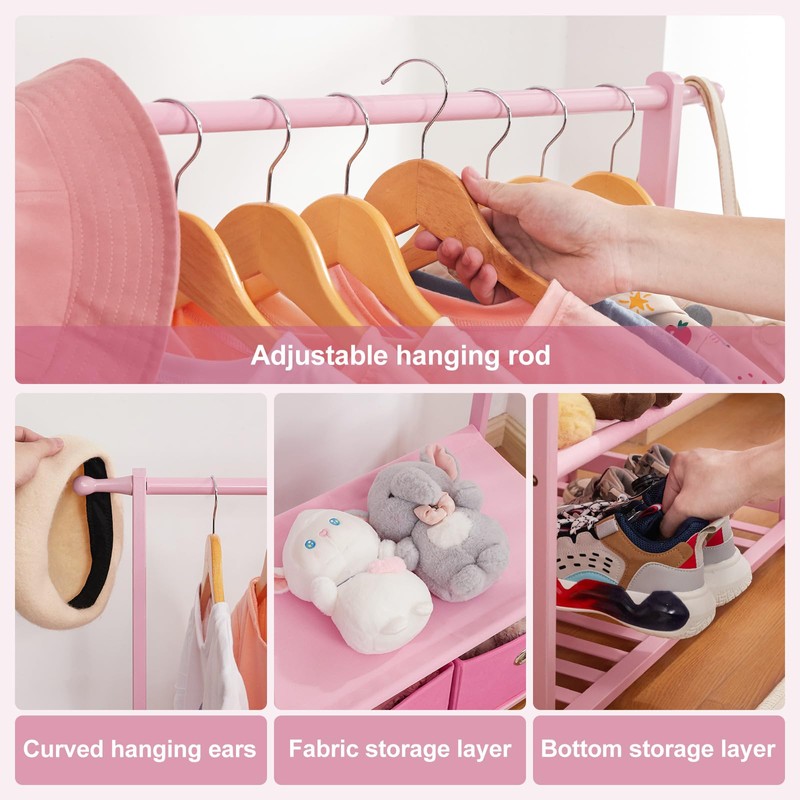 Vilaxing Kids Clothing Rack Bamboo with 2 Storage Baskets and