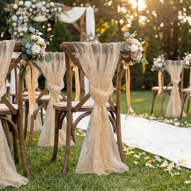 Jecery 16 Pcs Gold Chair Sashes, 6 x 108 in