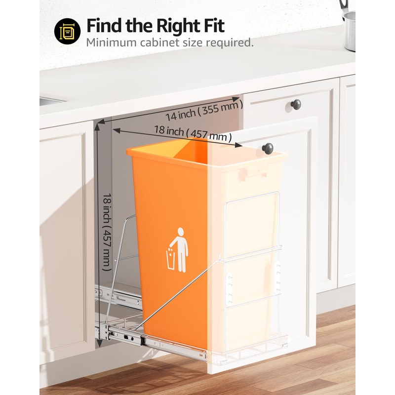 RUNMI Pull Out Trash Can Under Cabinet, 7-13Gal Cabinet Trash