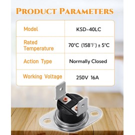 KSD-40LC 70 Thermostat Thermal Fuse Fits for GE Microwave Ovens, Normally Closed Thermostat Thermal Fuse Switch (KSD-40LC 70℃)