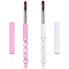 Ycyan 2Pcs Oval & Flat UV Gel Nail Brush Set Acrylic Beads Handle Professional Nail Art Design Brushes Size 8