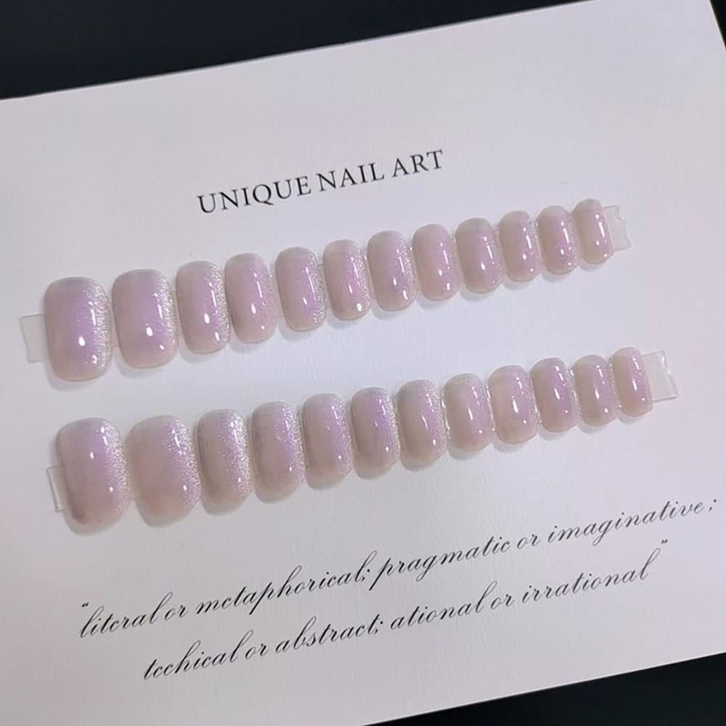 24 Pcs Nail Tips Purple Flash False Nails Cat Eye