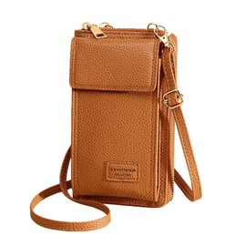 FATASH Women's Crossbody Phone Bag | Lightweight PU Leather Cellphone Pouch | Adjustable Strap & Zip Pocket for Travel | Waterproof Messenger Shoulder Purse | RFID Card Wallet & Passport Holder Brown