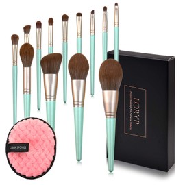 LORYP Makeup Brush Set - 13 Pieces Makeup Brush Set - Beginner Makeup Tools Beauty Tools Popular Makeup Brushes Makeup Brush Set Powder Foundation Eyeshadow Brush - Reusable Makeup Remover Pad for More Convenient and Fast Makeup Removal (Green)