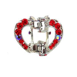 A-Ha Small Crystal Heart Hair Clip - Red (H63)