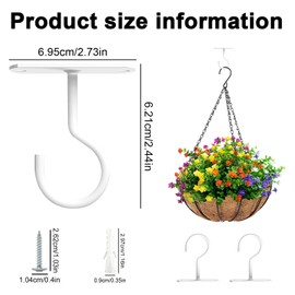 Juibao 4Pcs Ceiling Hooks for Hanging Plants, White Wall Mounted Plant Hangers, Metal Hanging Hooks Bracket for Planters, Lanterns, Wind Chimes, Bird Feeders