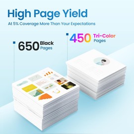 65XL Ink Cartridges for HP Ink 65 Black and Color Combo Pack Printer Ink 65XL for DeskJet 3755 3772 3700 3752 3722 2600 2622 2652 for Envy 5055 5000 5070 for AMP 100 120 130 (1 Black, 1 Color)