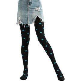 Sahabowi Women's Hearts Jacquard Sexy Thin Tights, Fashion High Waist Pantyhose, Shaping Slimming ButtLifting Stockings, LW2024010904blue, Blue Hearts Jacquard Black Color, 1pcs