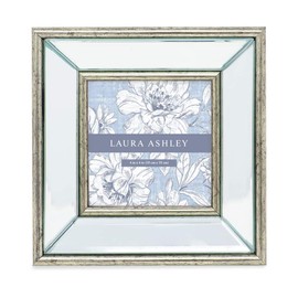 Laura Ashley 4x4 Silver Beveled Mirror Picture Frame, Classic Mirrored Frame with Deep Slanted Angle, Wall-Mountable, Made for Tabletop Display, Photo Gallery and Wall Art, (4x4, Silver)