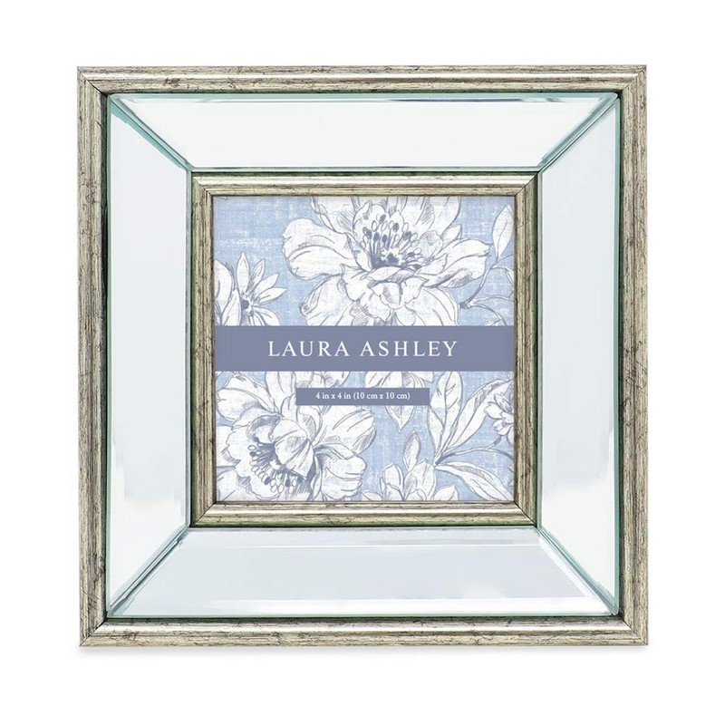 Laura Ashley 4x4 Silver Beveled Mirror Picture Frame, Classic Mirrored