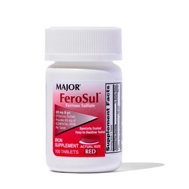 Major Ferosul - Ferrous Sulfate 325mg Tablets with 65mg of Elemental Iron - Iron Supplement for Women, Men - Red - 100 Tablets - Pack of 1