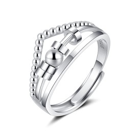 Shuxin Silver Anxiety Ring for Women, 925 Sterling Silver Fidget Ring for Anxiety, Adjustable Beads Stress Relieving Spinner Ring, Thumb Rings for Stress Relief, Silver Fidget Ring for Anxiety Women