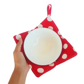 CUSHYSTORE 2X Bowl Cozy Huggers Canvas Holders Heat and Cold Resistant Anti-Scalding Protector 7.5" (Red Polka Dot)