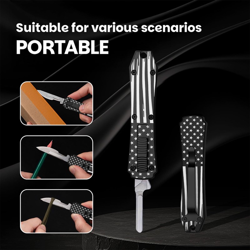 Automatic Utility Knife,All Metal Construction Carbon Stainless Steel Blade,EDC Push