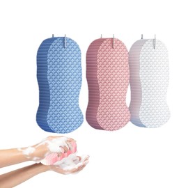 YRUHAN Pack of 3 Shower Sponge, Reusable Bath Sponges, Exfoliating Sponge, Three-Dimensional Fish Scale Pattern, Gentle Cleaning, Soft and Comfortable, Suitable for Adults and Children