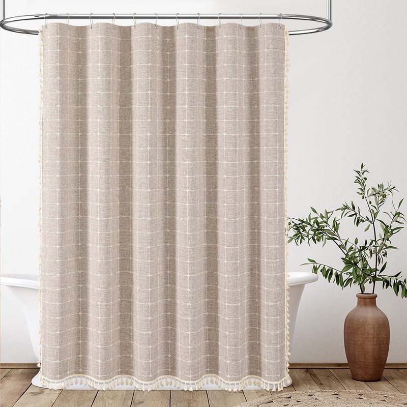 BTTN 78 Inch Long Shower Curtain - Boho Linen Thick