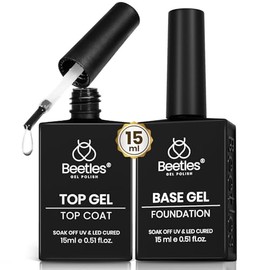 Beetles - Juego de capa superior y base de gel que no se limpia para esmalte de uñas de gel, 2 unidades, 0.5 onzas líquidas, superbrillantes y de larg