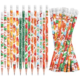 SULOLI Christmas Pencils with Eraser, 32pcs Xmas Themed Pencil with Santa Claus, Elk, Christmas Tree and Snowflake for Kids Christmas Party Supplies(8 Styles)