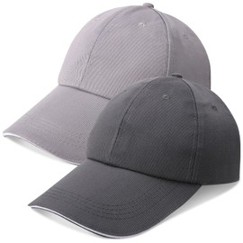 ViEinkaufen 2 Pack Plain Baseball Caps for Men Women Grey Baseball Cap with Adjustable Buckle Sports Caps Cotton Cap for Running, Gym, Fashion, Office and Outdoor