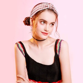 VELSCRUN 5 Pcs Plaid Headband Vintage Womens Headbands Knotted Headbands for Women Wide Headbands for Women Headbands Women Hair Knot Top Headbands with Buffalo Plaid 5 Colors