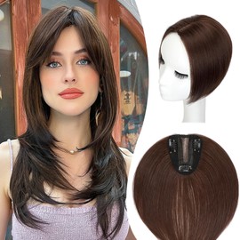 Leterly Hair Topper 12" Clip in Hair Toppers Silky Straight Base Extensions Bangs Top Pieces Synthetic for Thinning Gray Hair Women Medium Brown