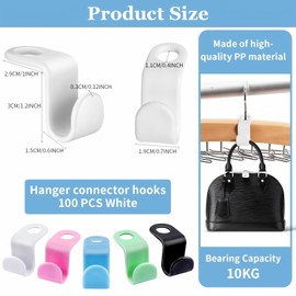 Hanger Connector Hooks, Space Saving Hangers for Closet Organizers, Storage Hangers Hooks, Cascading Hanger Hooks, Hanger Clips Plastic Hangers for Home, College Dorm, Wardrobe (100 PCS White)