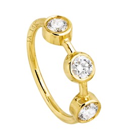 Solid 20G 14Kt Yellow Gold Bezel Set 3-Stone Diamond Nose Hoop Ring - Ear Cartilage Ring - April BirthStone Nose Ring Stud - 3BZ20WDYG