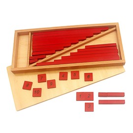 DANNI Montessori Baby Math Education Toy Small Number Rods with Tiles 1-25CM 20Pcs Red Rods Wood Box Math Toys for Preschool Students