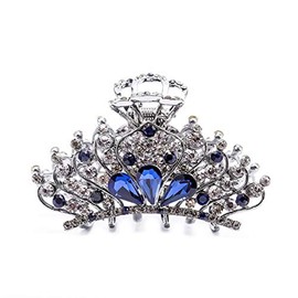 Women Vintage Chic Rhinestone Hair Claw Clip Metal Crystal Clamp Romantic Hair Catch Barrette Fancy Hair Updo Grip Hair Accessories (Blue)