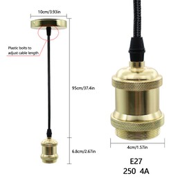 2 Pcs Ceiling Pendant Light Fitting E27 Rose Screw Lamp Holder Vintage Ceiling Rose Lamp Suspended with 100cm Braided Flex (Gold)