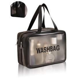 UULANFA Clear Makeup Bag Waterproof Quart Size Bag Portable Travel Luggage Pouch Cosmetic Bag for Men and Women (Black/L)