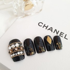 Full Chain Stone Handmade Nail Tips - Natural / 풀체인 스톤 수제 네일팁 - 내츄럴