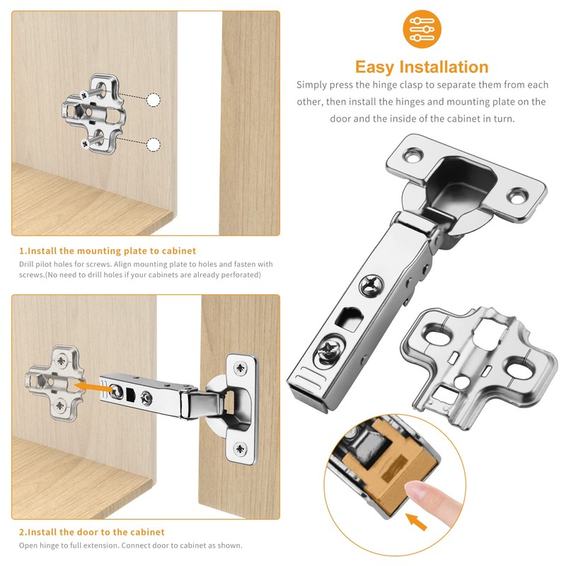 Chibery 4 PCS Full Overlay Soft Close Hinges, Clip ON