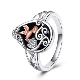 ONEFINITY Celtic Filigree Hummingbird Rings S925 Sterling Silver Black Onyx Hummingbird Ring Black Onyx Jewelry Gifts For Women Men