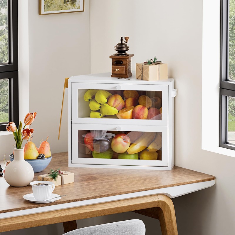 WOWLIVE Corner Bread Box for Kitchen Countertop, Large Double Layer