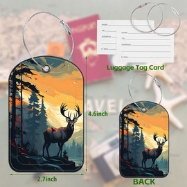 2 PCS Leather Luggage Tag for Suitcase Forest and Deer Travel Suitcase Labels with Privacy Name ID Label and Stainless Steel Loop for Adults Teens Travel Bag Labels Set
