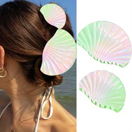 Banatra Shell Claw Clips Acrylic Hair Claw Clip Seashell Hair Clips Beach Decorative Hair Accessories for Women and Girls (Pack of 2) (Gradient Green)